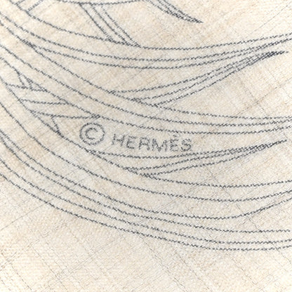 Hermes Cashmere Index Palmarum Finesse Scarf 90 White Bleu Kaki 4 of 6