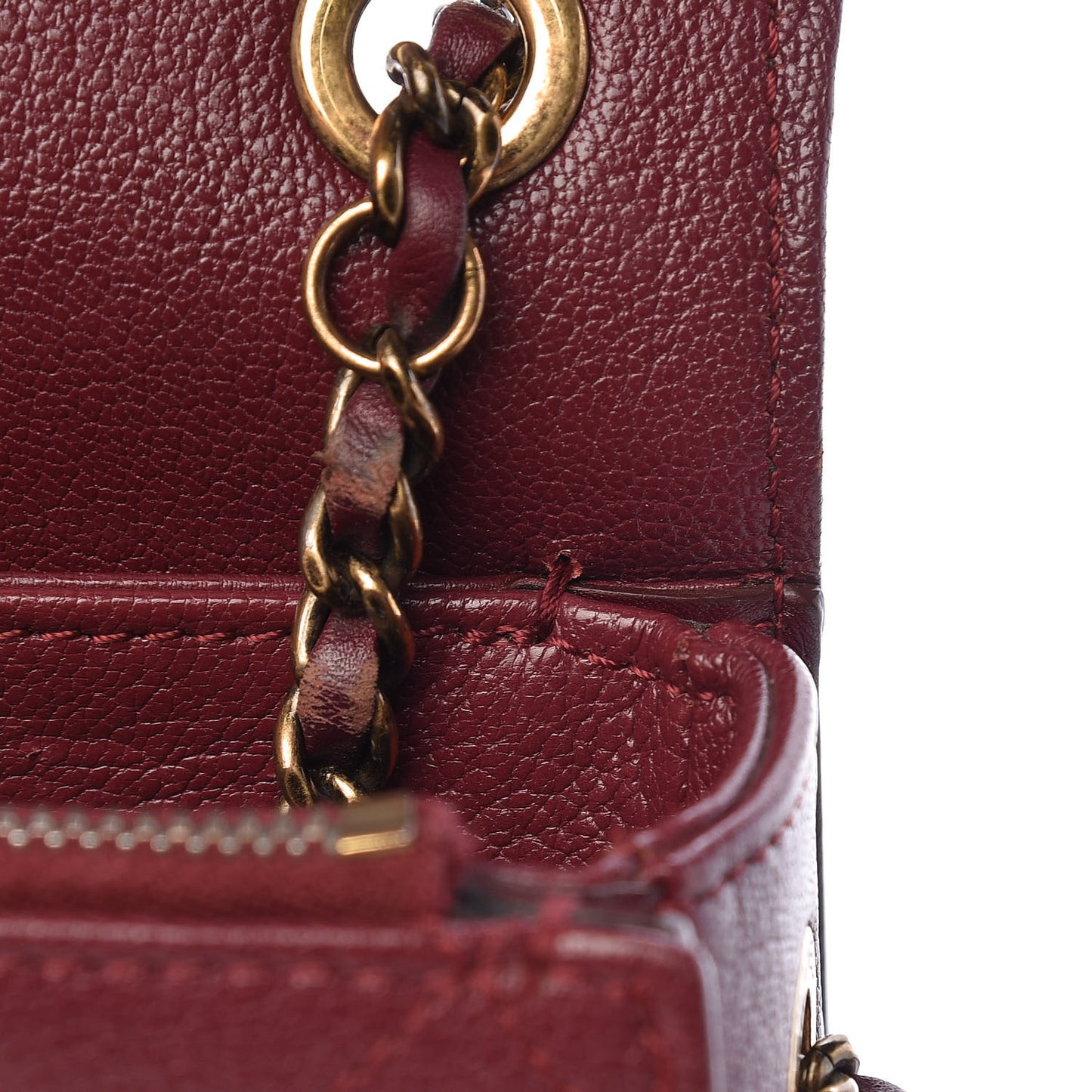 Shiny Calfskin Goatskin Quilted Small Coco Curve Messenger Flap Burgundy
