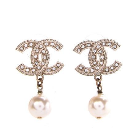 Chanel Crystal Pearl CC Drop Earrings Gold 1 of 4