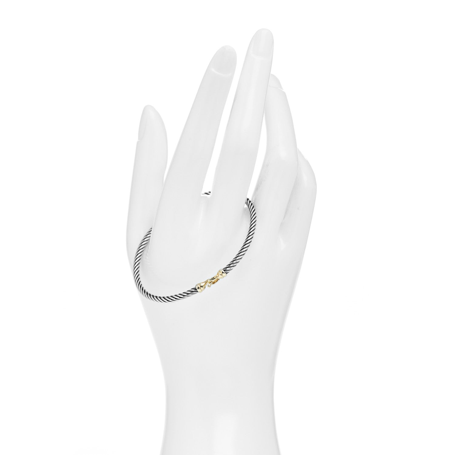 David Yurman Sterling Silver 18K Yellow Gold 3mm Cable Buckle Bracelet 2 of 4