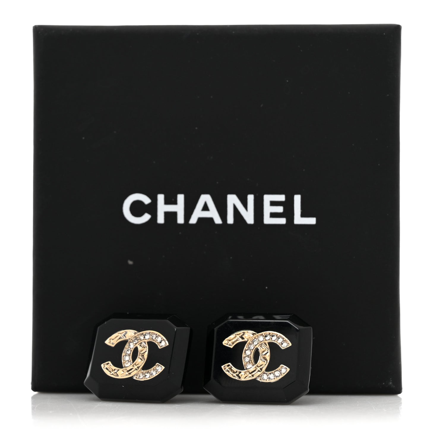 Enamel Strass CC Earrings Black