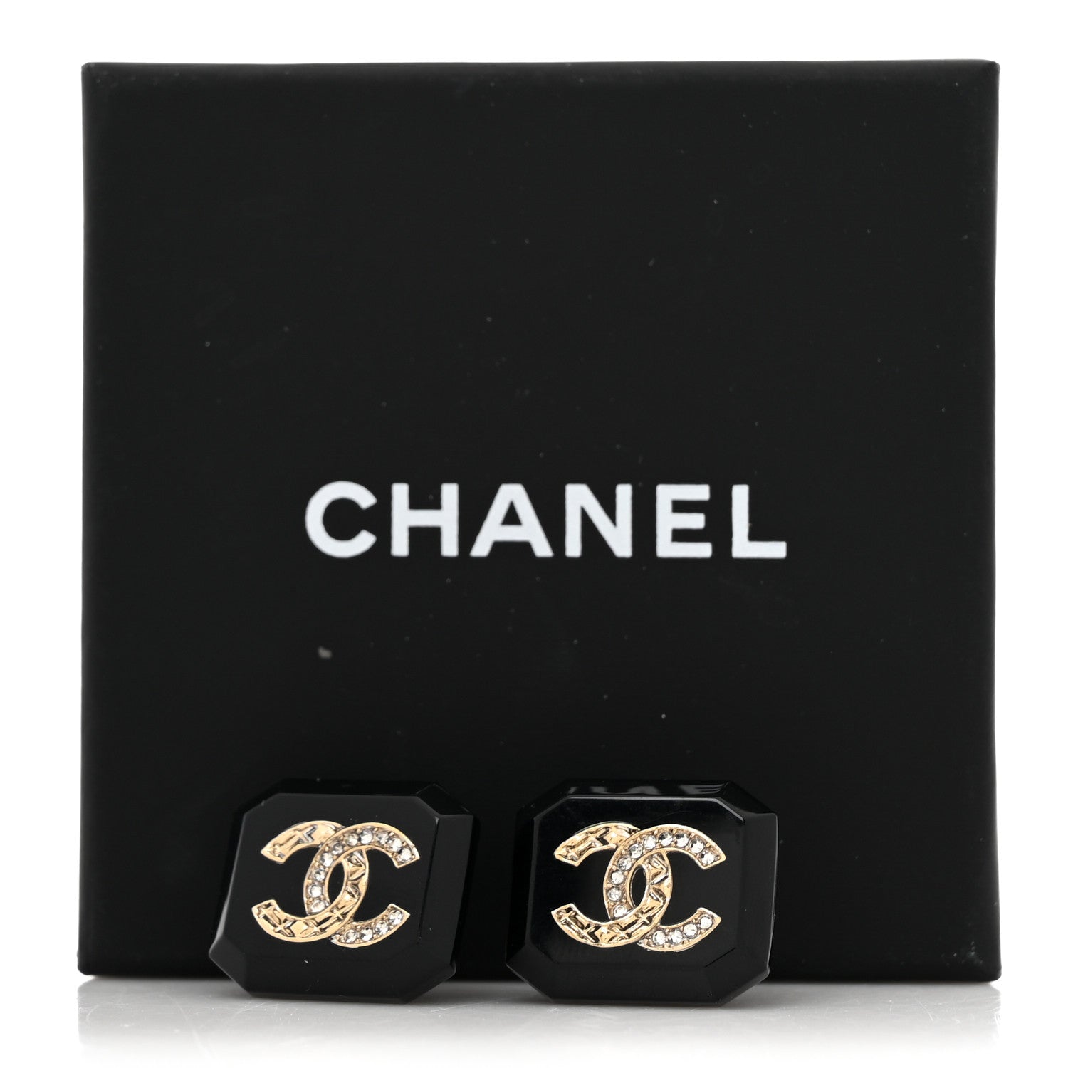 Chanel Enamel Strass CC Earrings Black 5 of 5