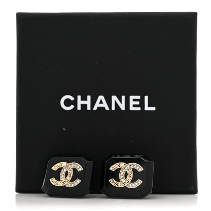 Chanel Enamel Strass CC Earrings Black 5 of 5