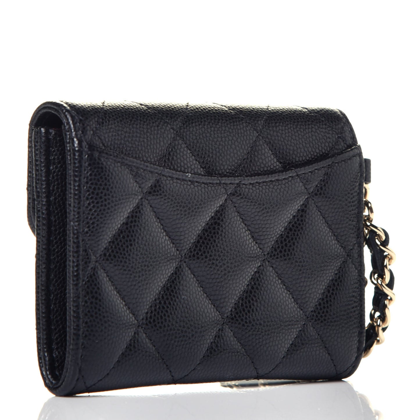 Caviar Quilted Flap Card Holder Chain Wristlet Black