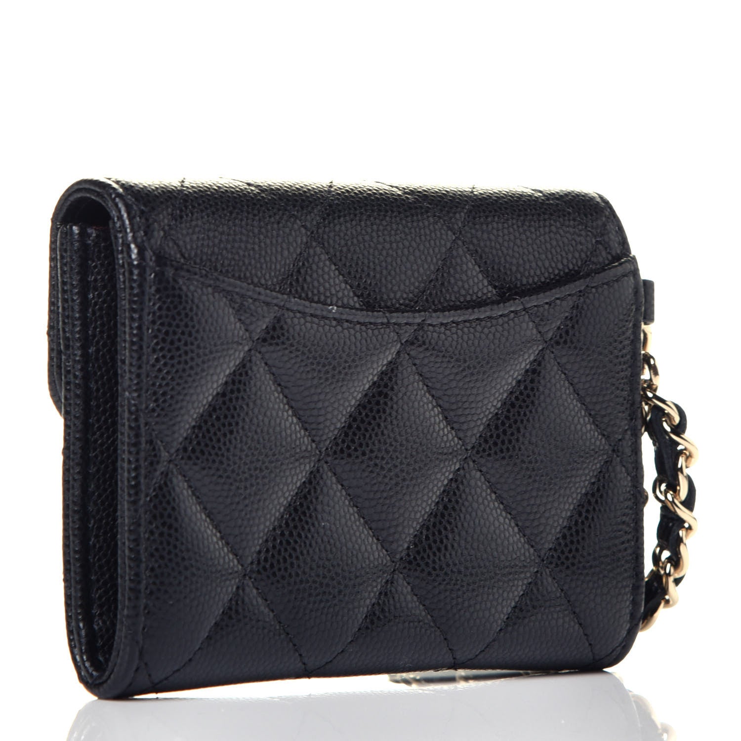 Chanel Caviar Quilted Flap Card Holder Chain Wristlet Black 3 of 8