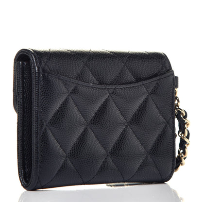 Chanel Caviar Quilted Flap Card Holder Chain Wristlet Black 3 of 8