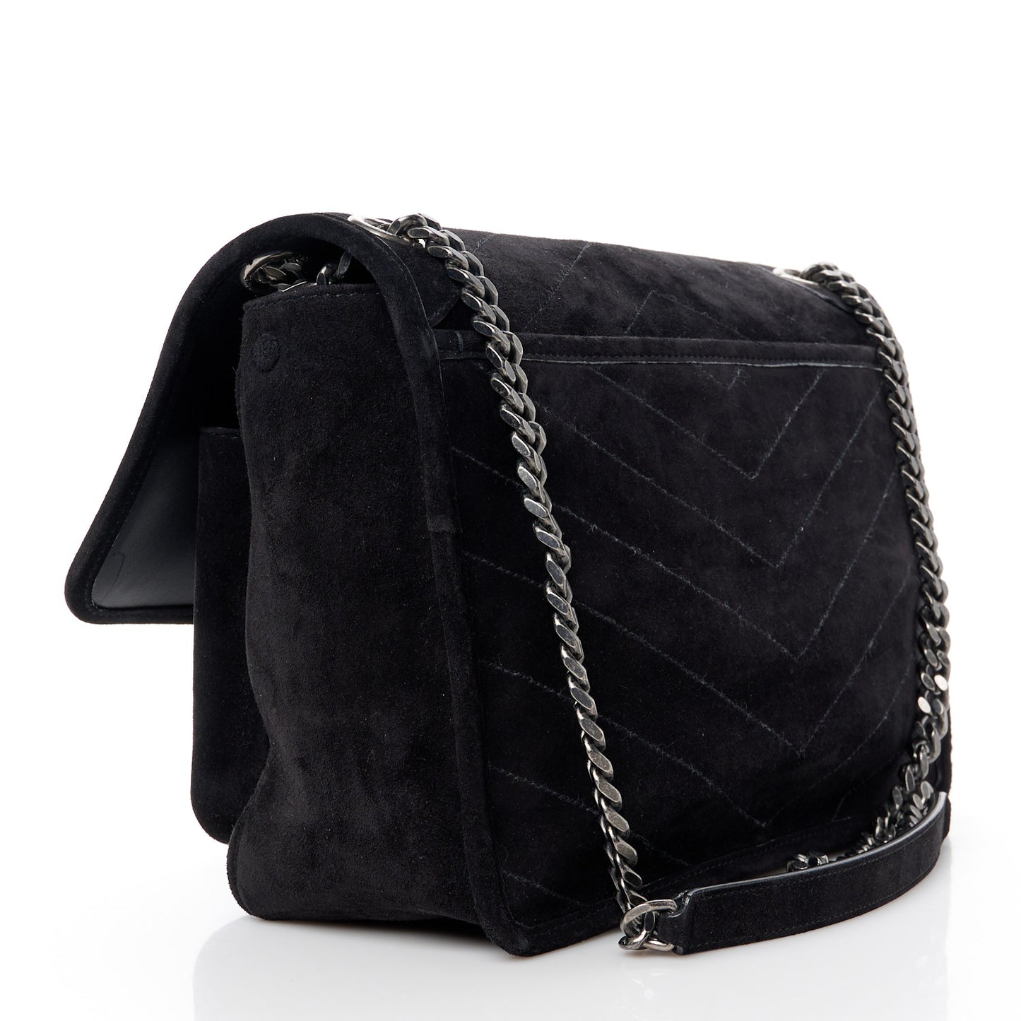 Suede Monogram Medium Niki Chain Satchel Black