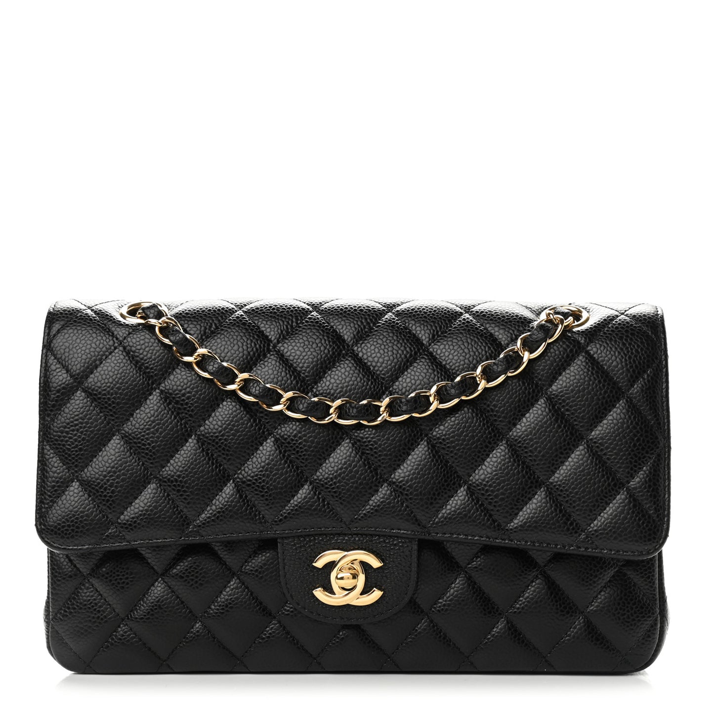 Caviar Quilted Medium Double Flap Black