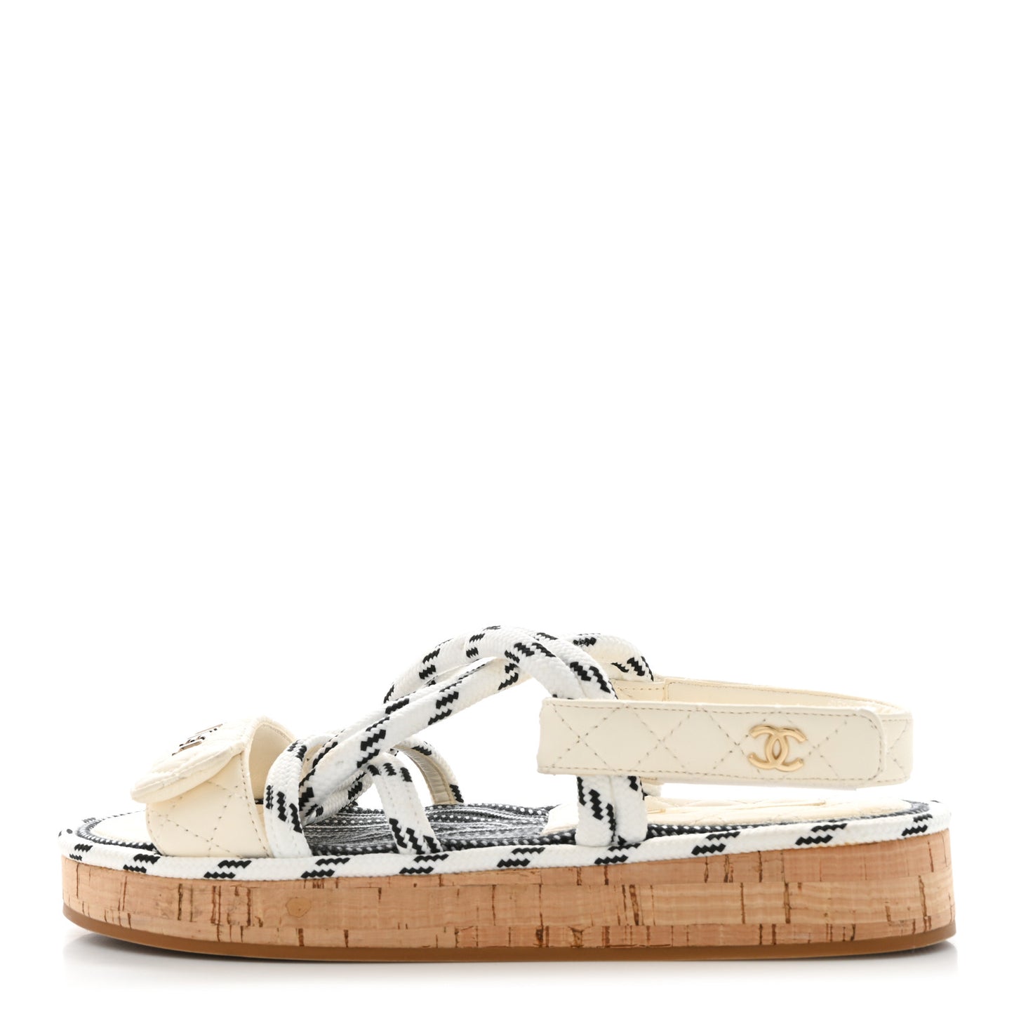 Cord Lambskin Quilted Logo Sandals 38 White Black