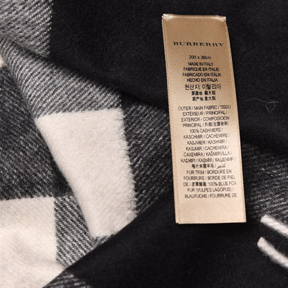 Burberry Fox Cashmere Half Mega Check Fringe Scarf Black 4 of 4
