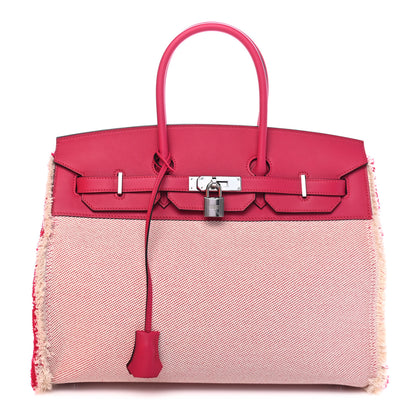 Hermes Swift Twill H Fray Fray Birkin 35 Framboise Ecru 1 of 10