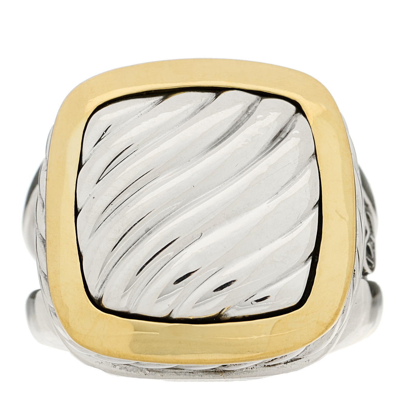 David Yurman Sterling Silver 18K Yellow Gold Square Sculpted Cable Ring 54 6.75 1 of 5