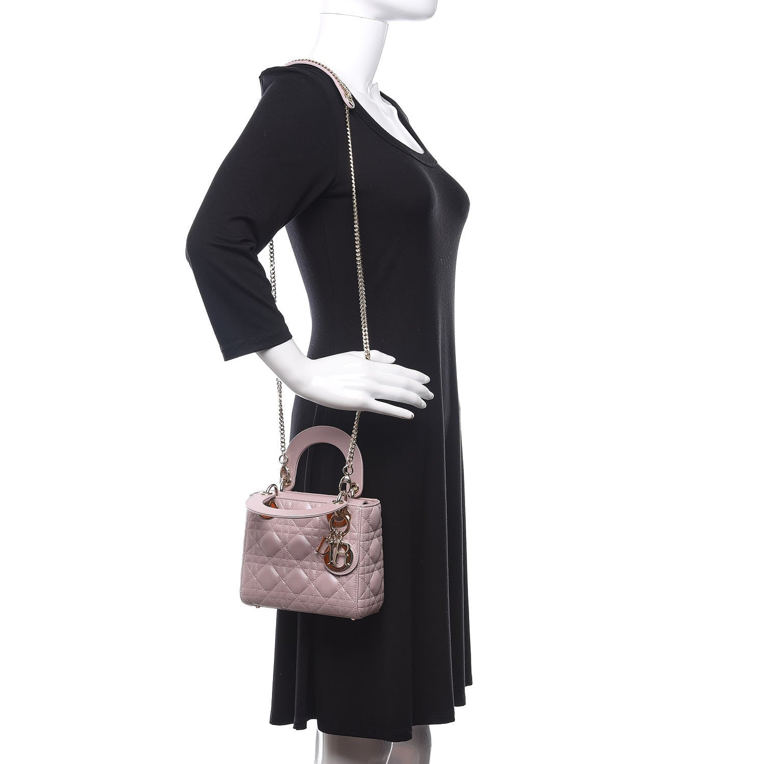 Christian Dior Metallic Lambskin Cannage Mini Lady Dior Lotus 2 of 9