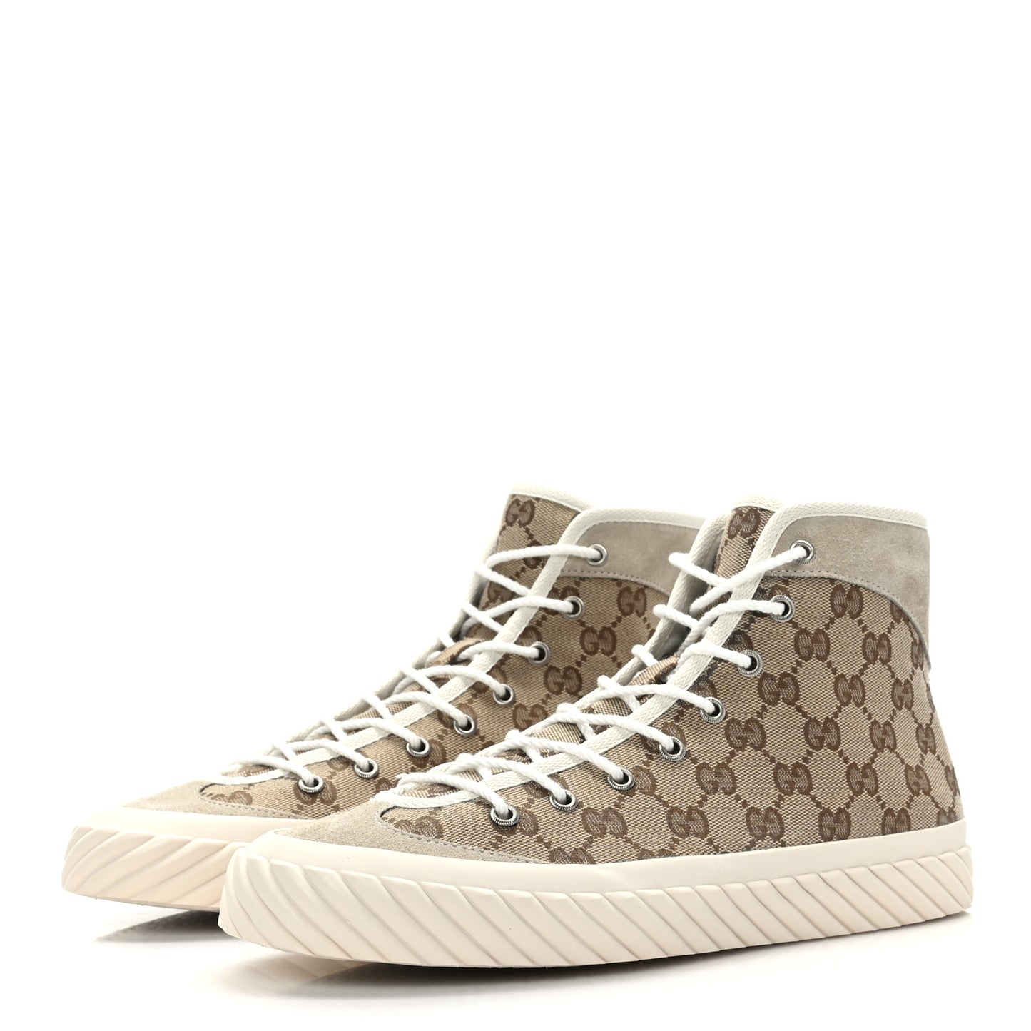 Monogram Suede Mens Tortuga High Top Sneakers 8 Beige Ebony Oatmeal Mystic White