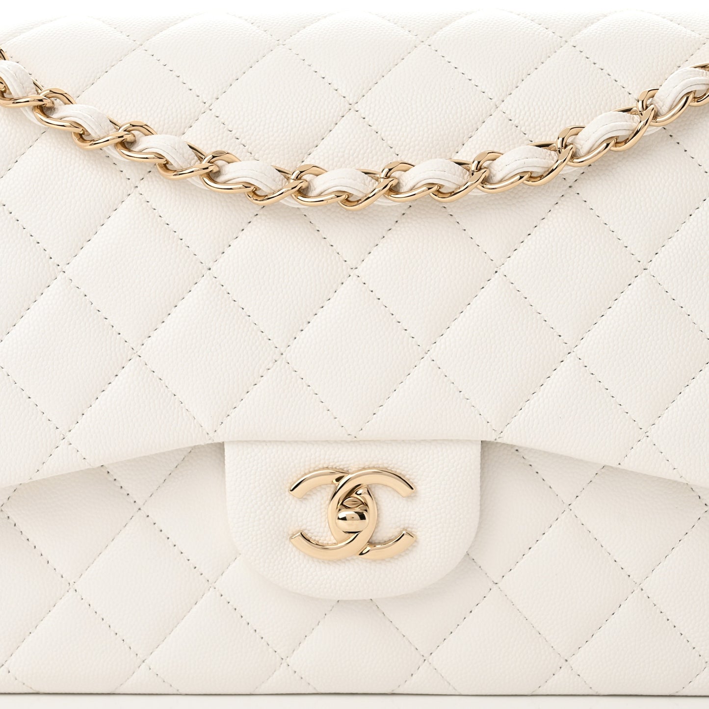 Caviar Quilted Jumbo Double Flap White