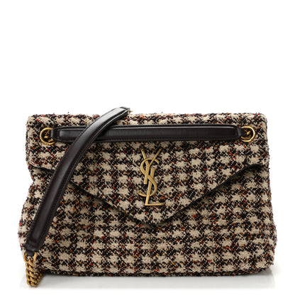 Saint Laurent Tweed Quilted Medium Loulou Puffer Monogram Chain Satchel Beige Umber Multicolor 1 of 12