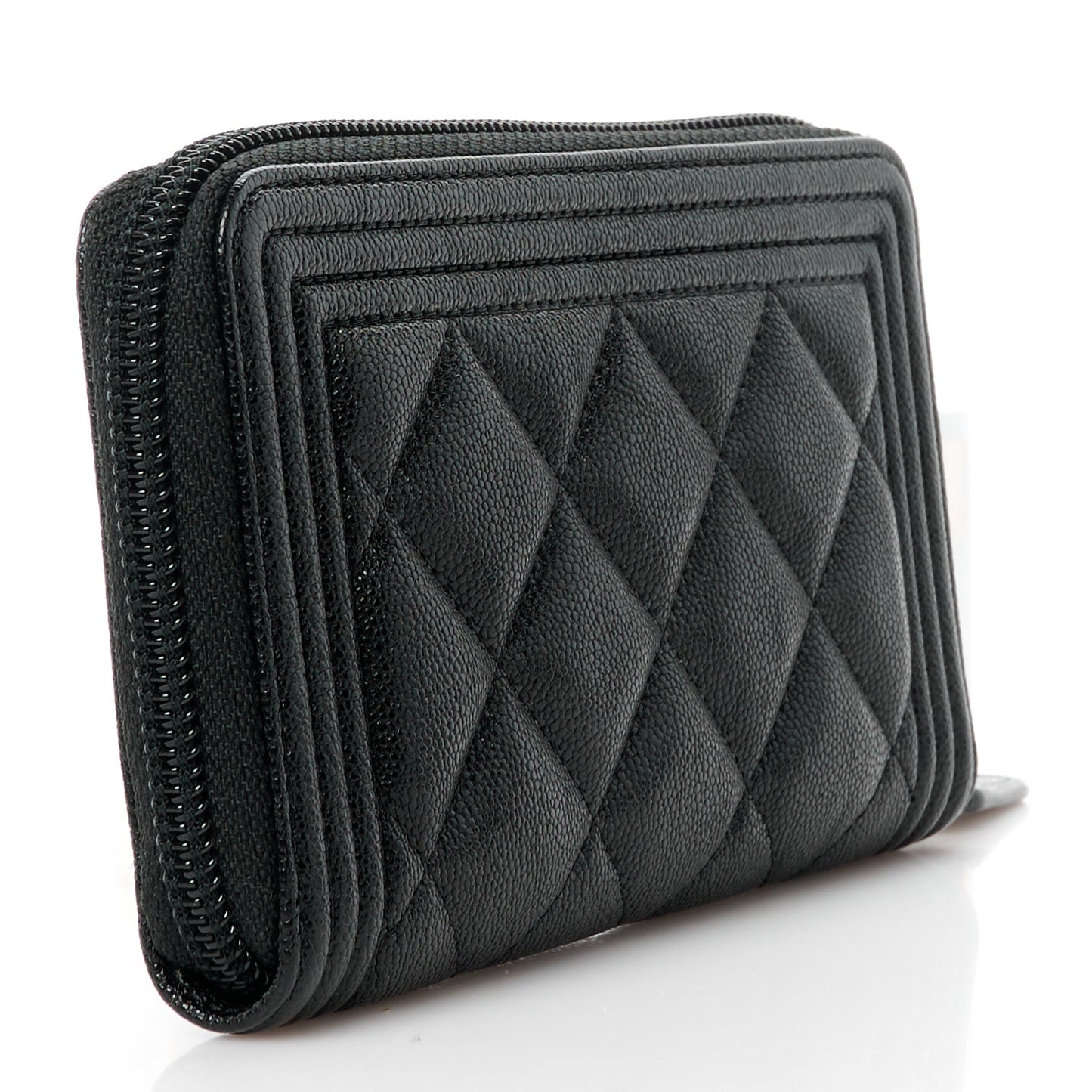 Caviar Quilted Small Boy Zip Around Wallet Black