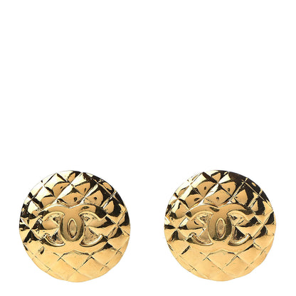 Chanel Metal Quilted CC Round Clip On Earrings Gold 1 of 5