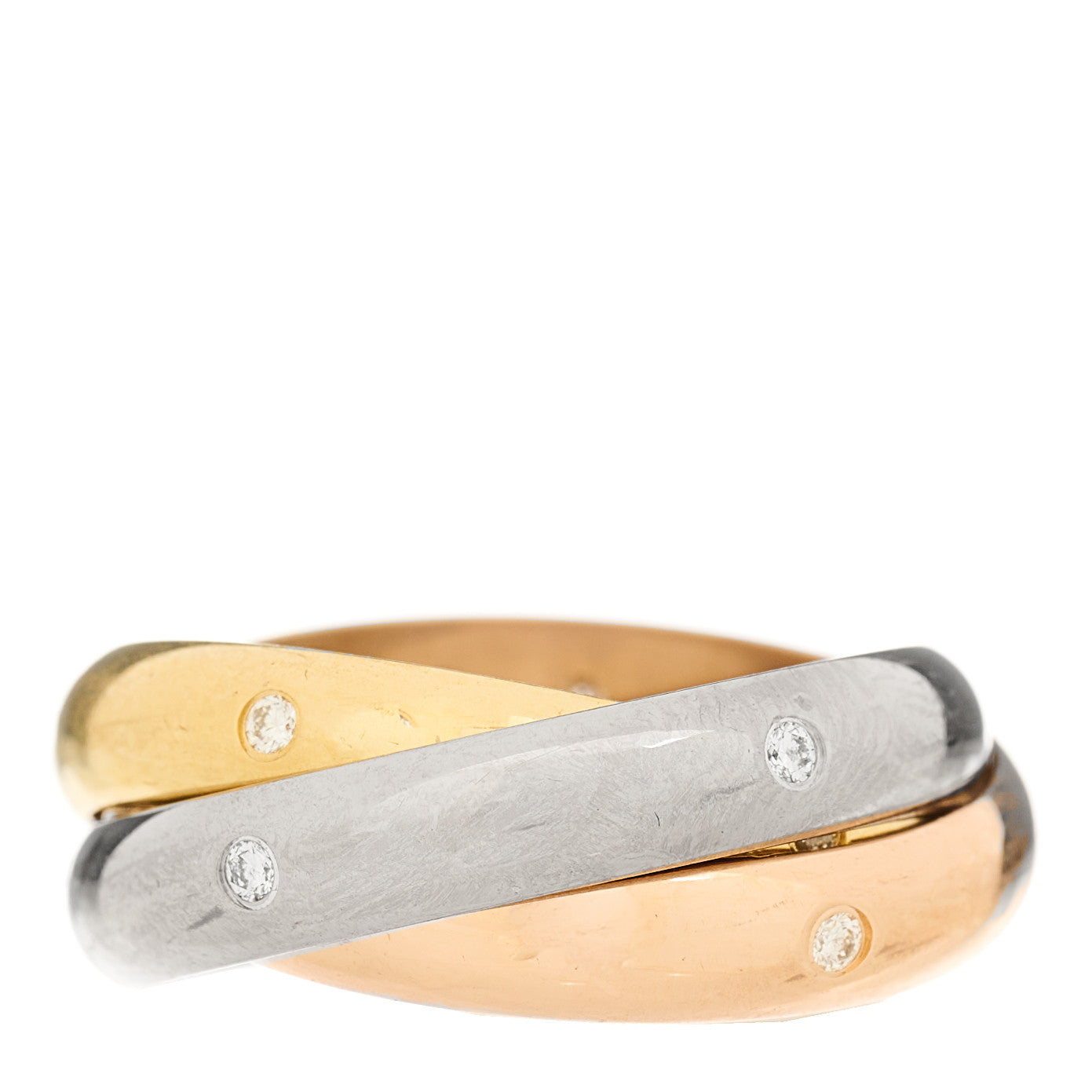 Cartier 18K Pink Yellow White Gold Diamond Medium Trinity Ring 55 7.25 1 of 5