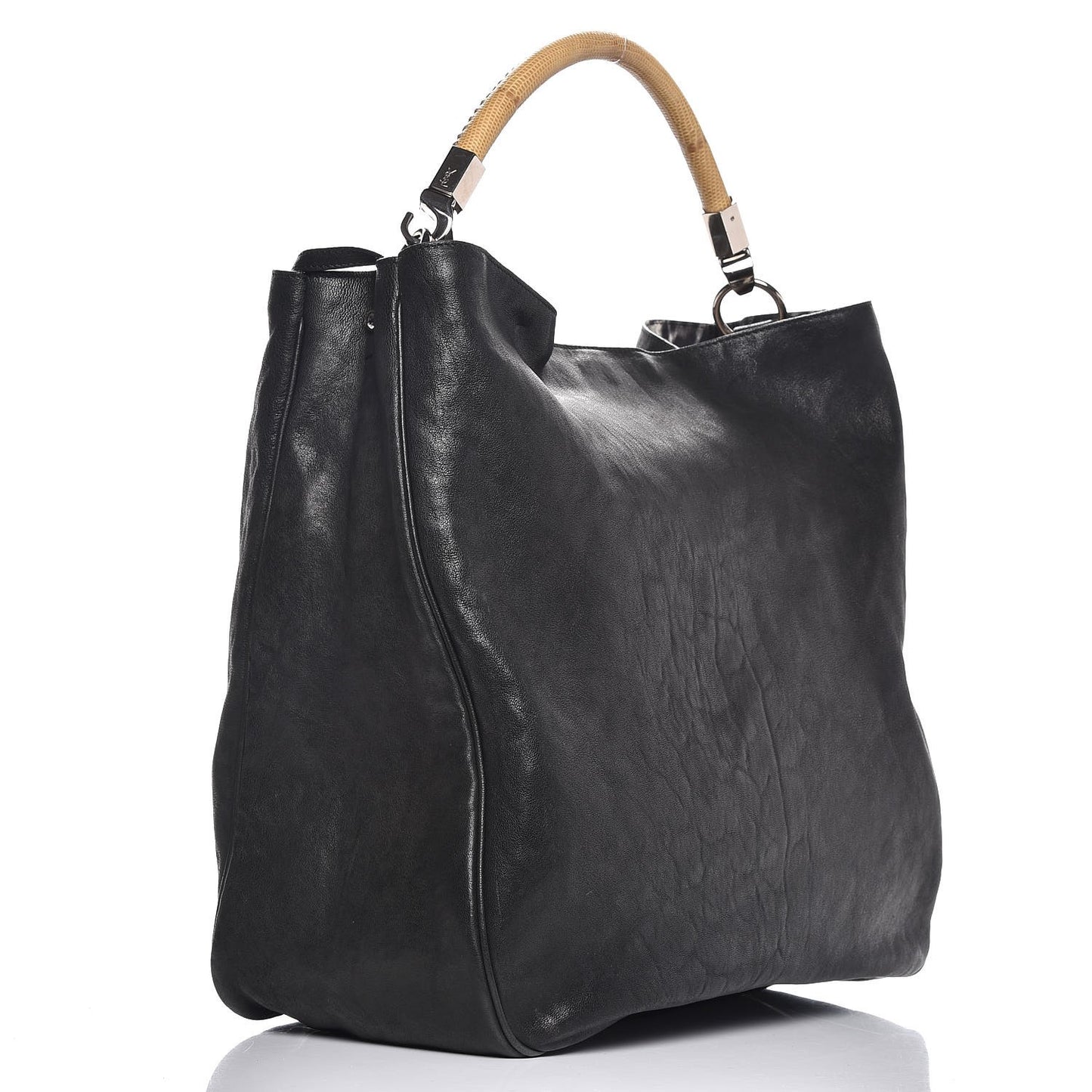 Goatskin Lizard Embossed Large Roady Hobo Black
