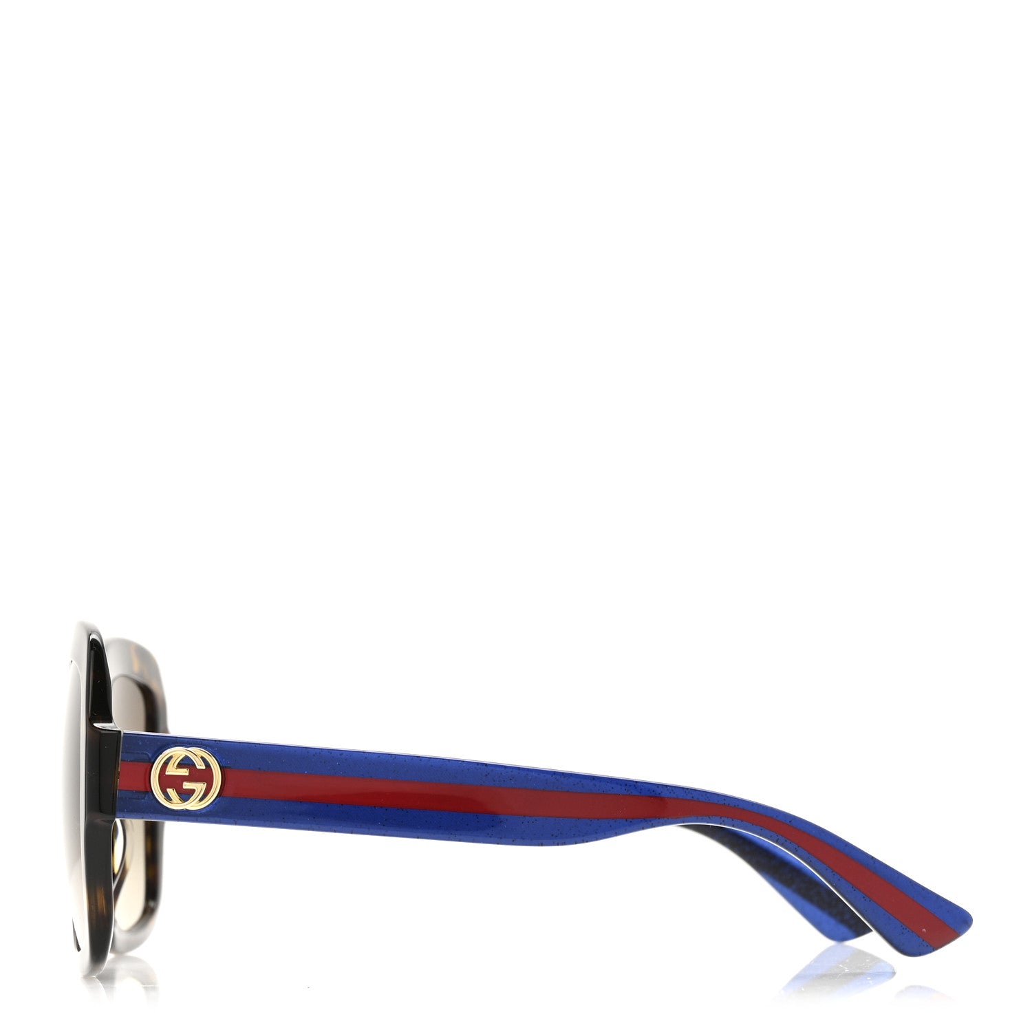 Gucci Acetate Square Frame Web Glitter Sunglasses GG0036S Brown Blue 3 of 7