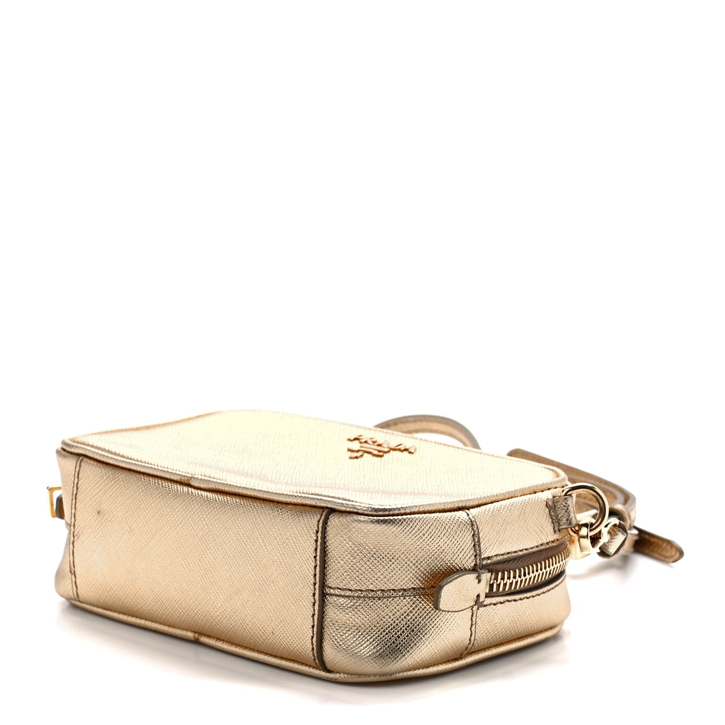 Metallic Saffiano Mini Camera Crossbody Platino