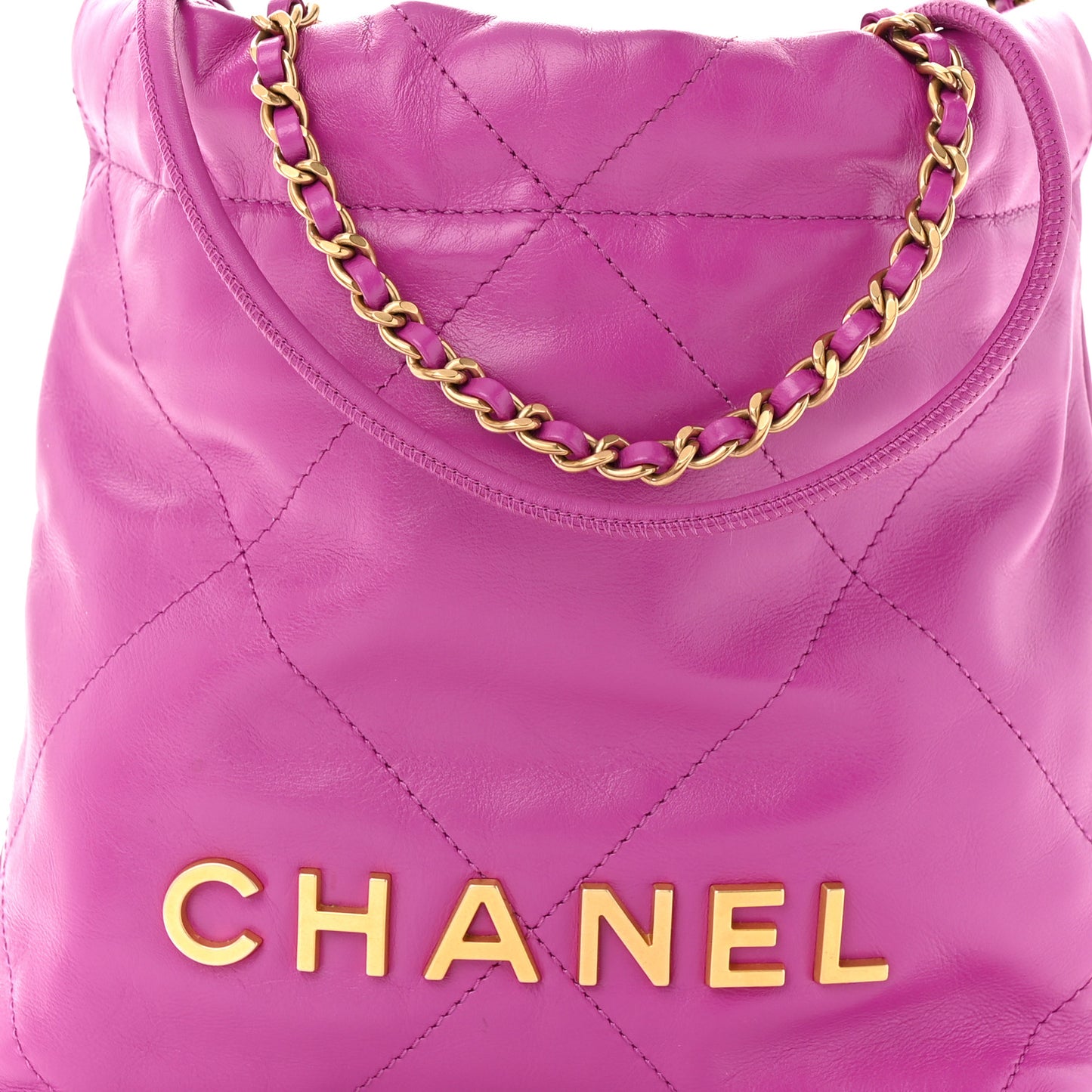 Shiny Calfskin Quilted Mini Chanel 22 Purple