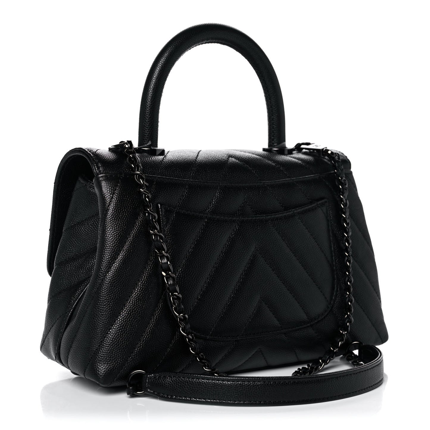 Caviar Chevron Quilted Mini Coco Handle Flap So Black