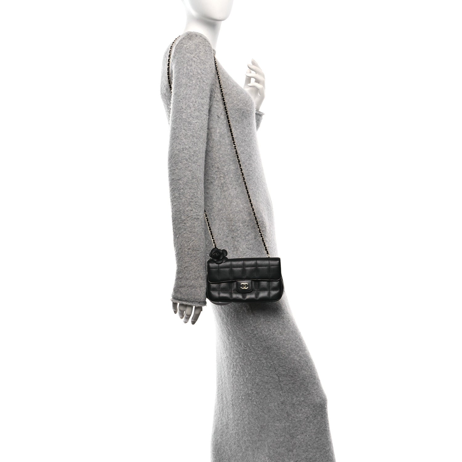 Chanel Lambskin Quilted Mini Chocolate Bar Camellia Flap Black 3 of 19