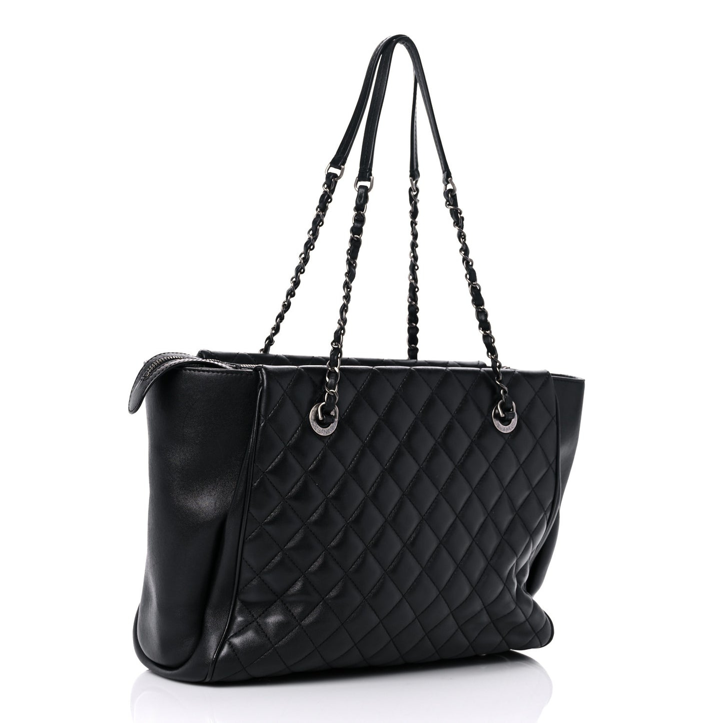 Lambskin Quilted Shopping Tote Black