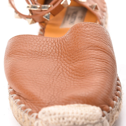 Valentino Garavani Grained Calfskin Rockstud Ankle Wrap Espadrille Flats 37 Cognac 11 of 17