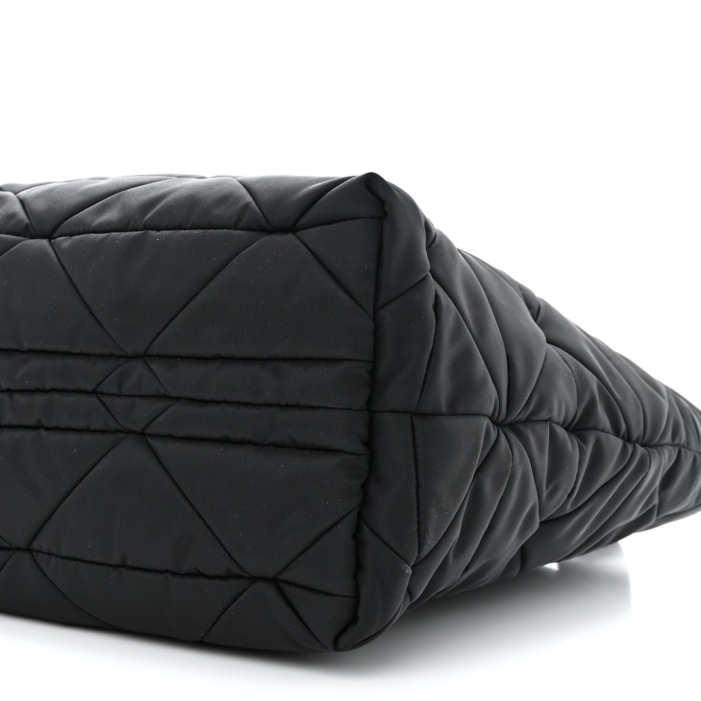 Re-Nylon Nappa Triangle Quilted Padded Medium Double Handled Zip Tote Black