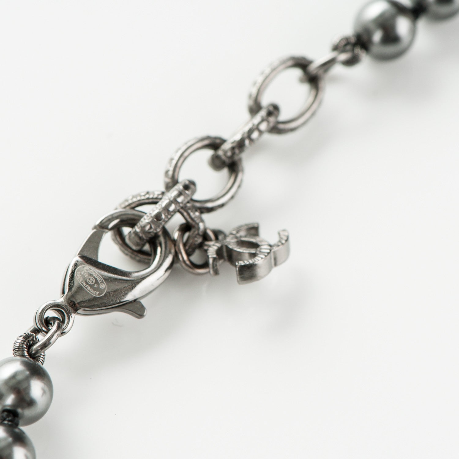 Chanel Ruthenium Graduated Bead Crystal CC Long Necklace Black Grey 3 of 3