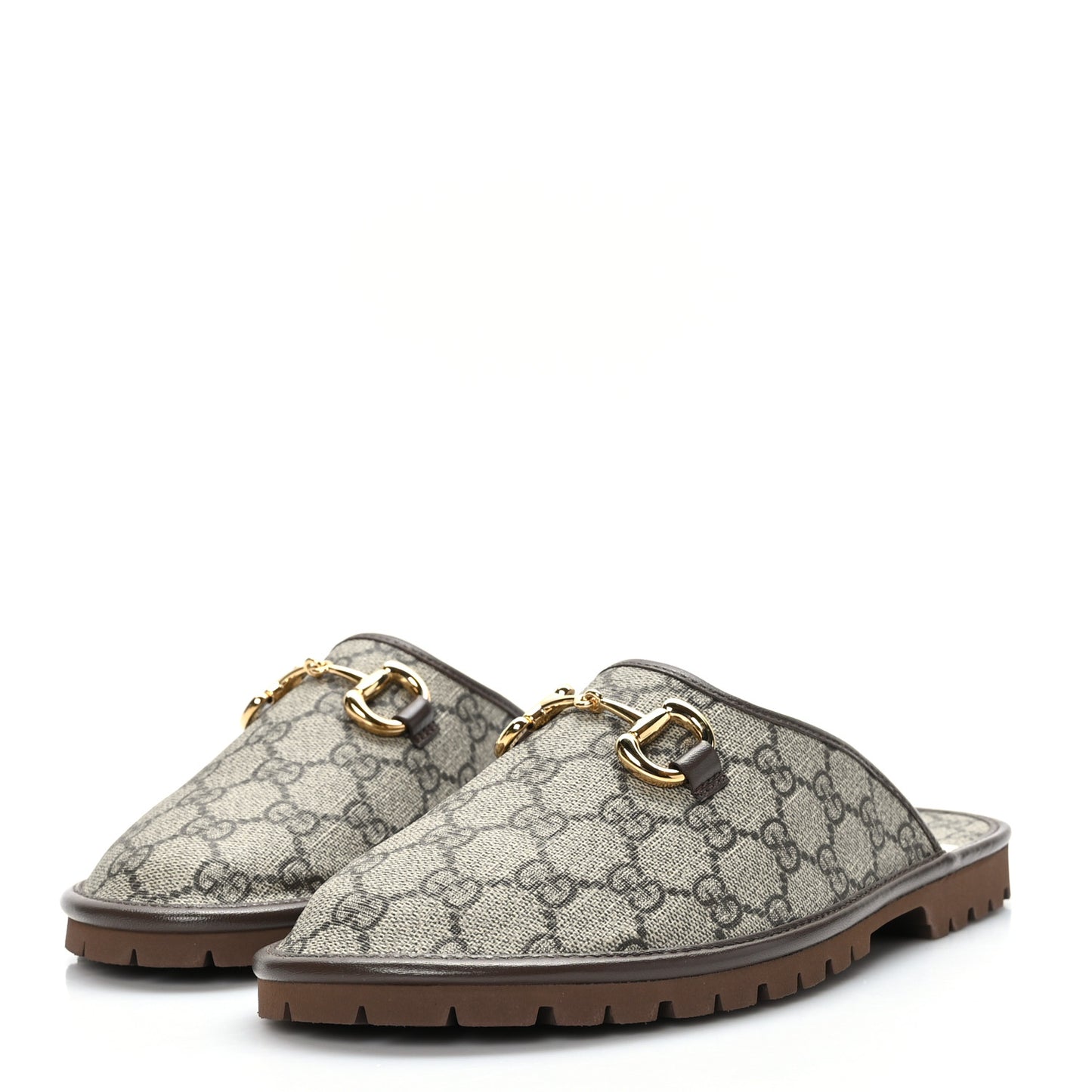 GG Supreme Monogram Granada Kid Mens Horsebit Lug Sole Mules 5.5 Beige Ebony New Acero