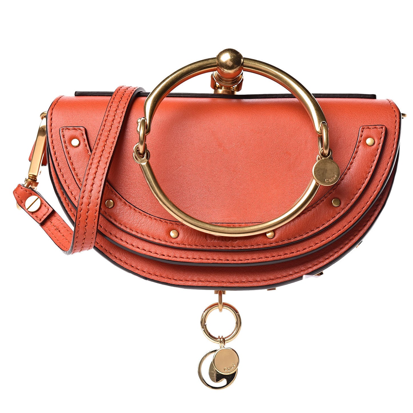 Calfskin Small Nile Bracelet Minaudiere Bag Sepia Red