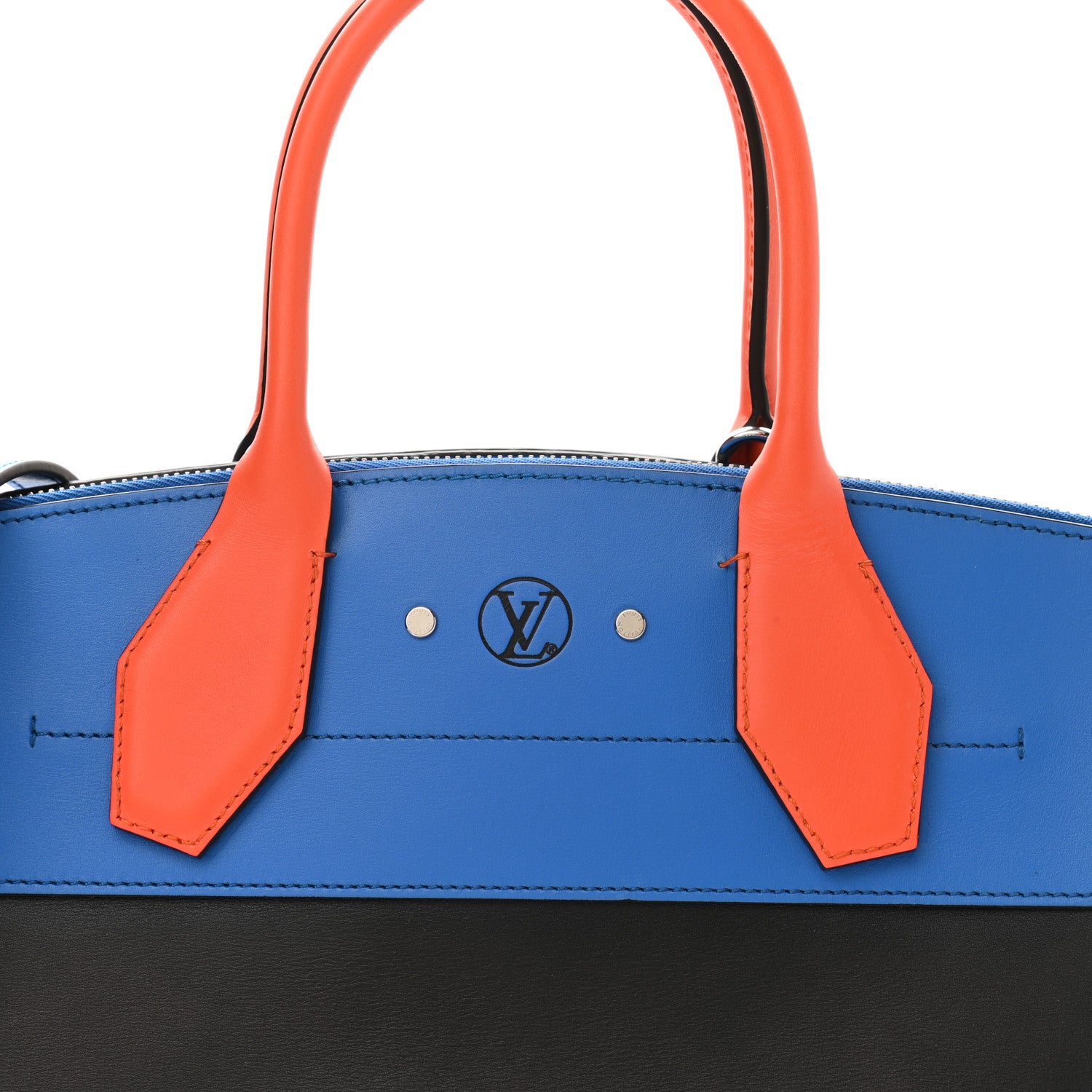 Louis Vuitton Calfskin City Steamer MM Black Blue Orange 7 of 9