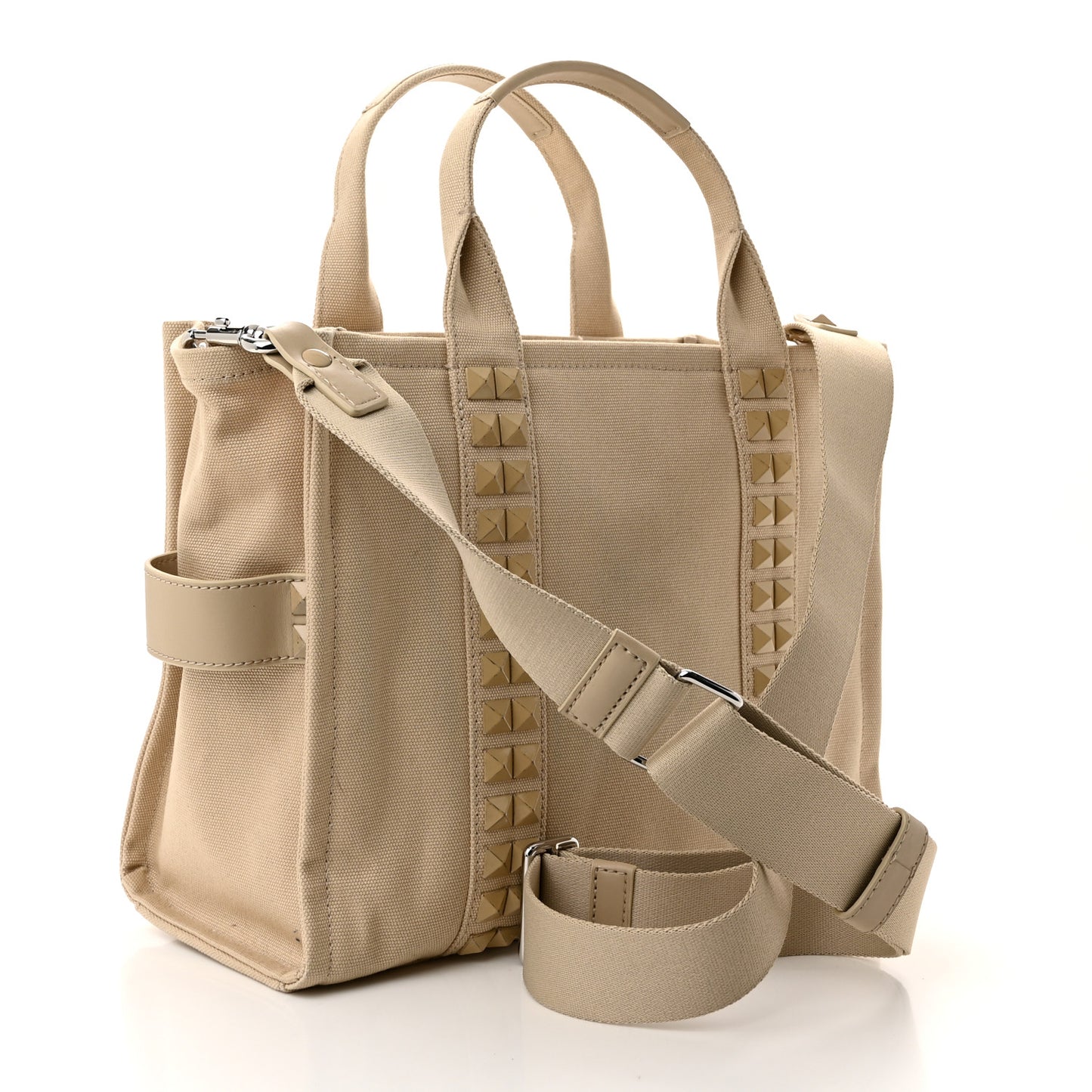 Cotton Canvas Medium The Stud Tote Bag Beige