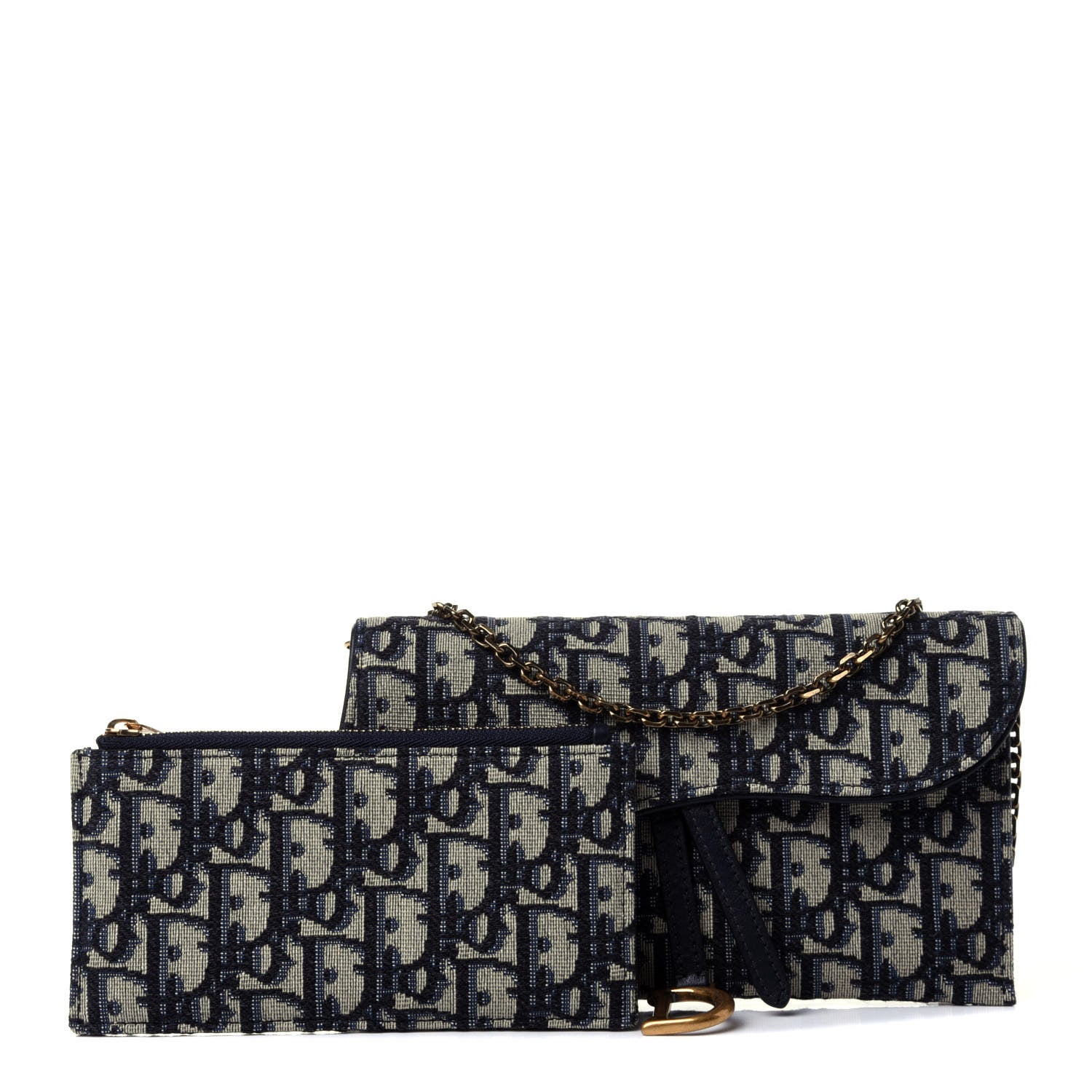 Christian Dior Oblique Saddle Chain Long Wallet Blue 1 of 6