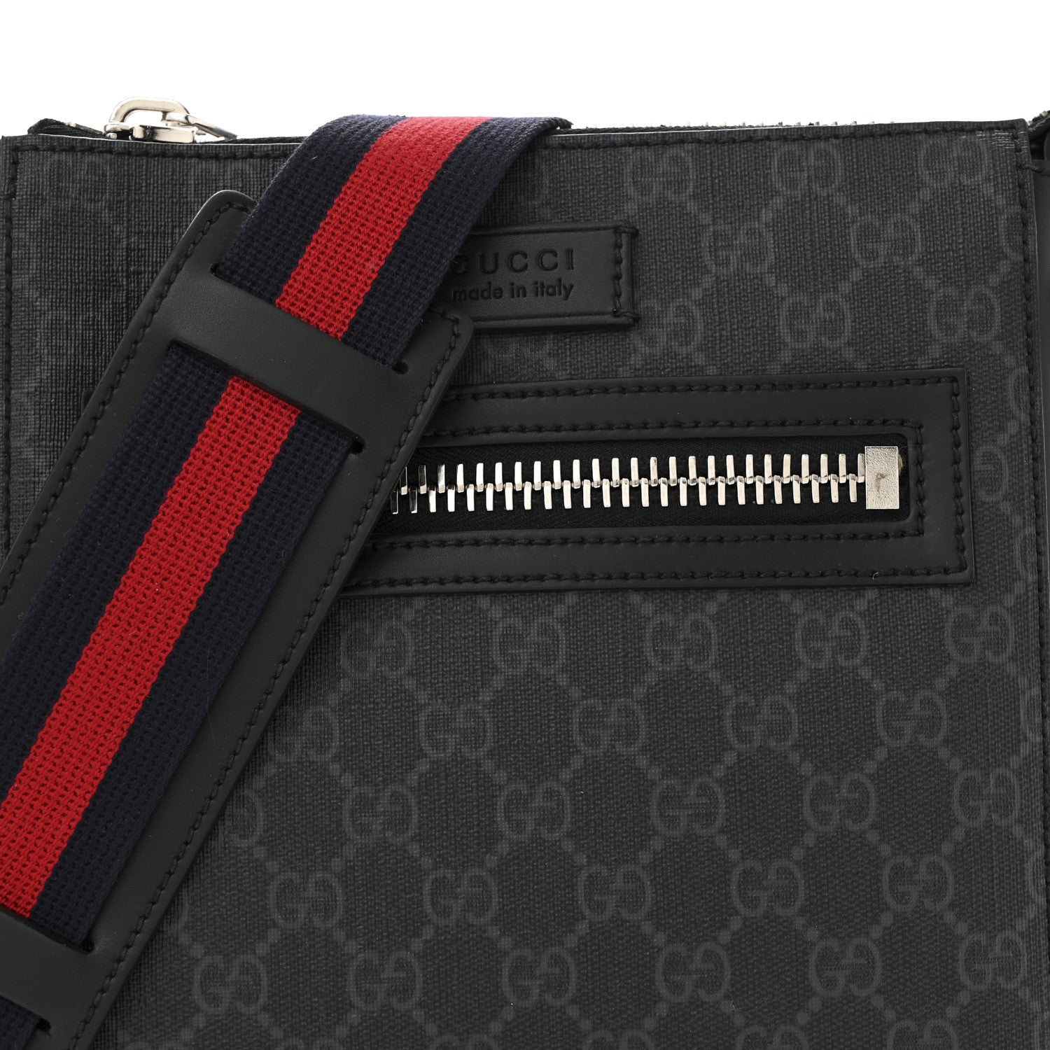 Gucci GG Supreme Monogram Web Small Flat Messenger Bag Black Grey 8 of 12