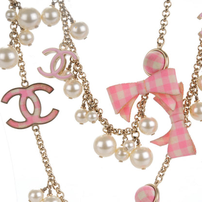 Chanel Pearl Silk Enamel CC Long Necklace Pink Gold 7 of 7
