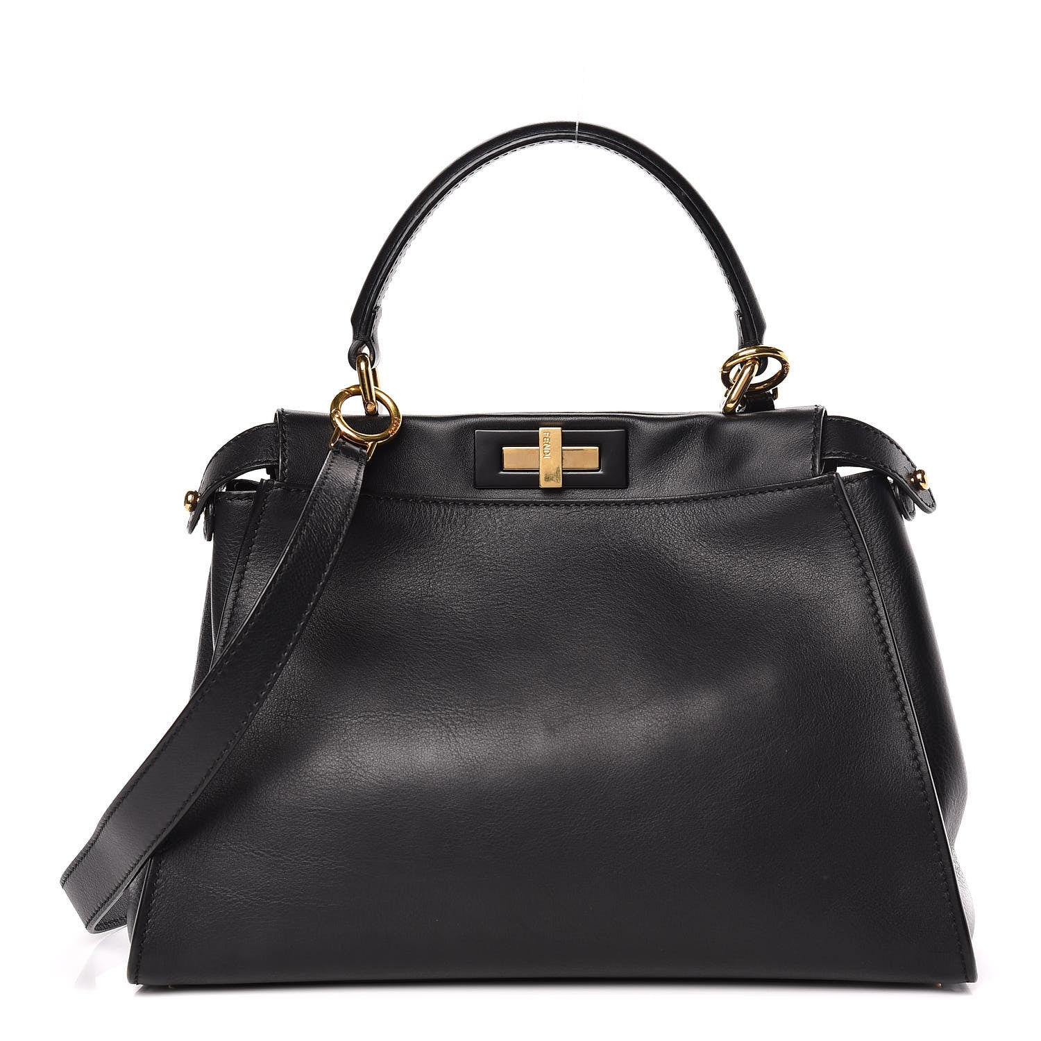 Fendi Vitello Seta Shiny Nappa Medium Peekaboo Iconic Satchel Black 1 of 14