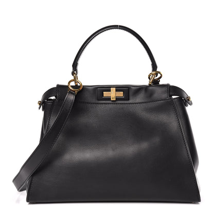 Fendi Vitello Seta Shiny Nappa Medium Peekaboo Iconic Satchel Black 1 of 14