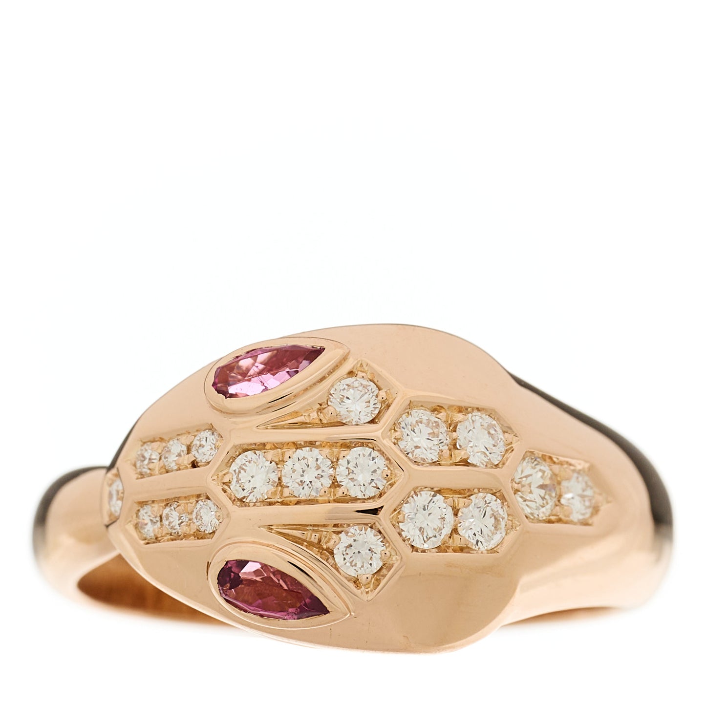 18K Rose Gold Diamond Rubellite Serpenti Seduttori Ring 56 7.5