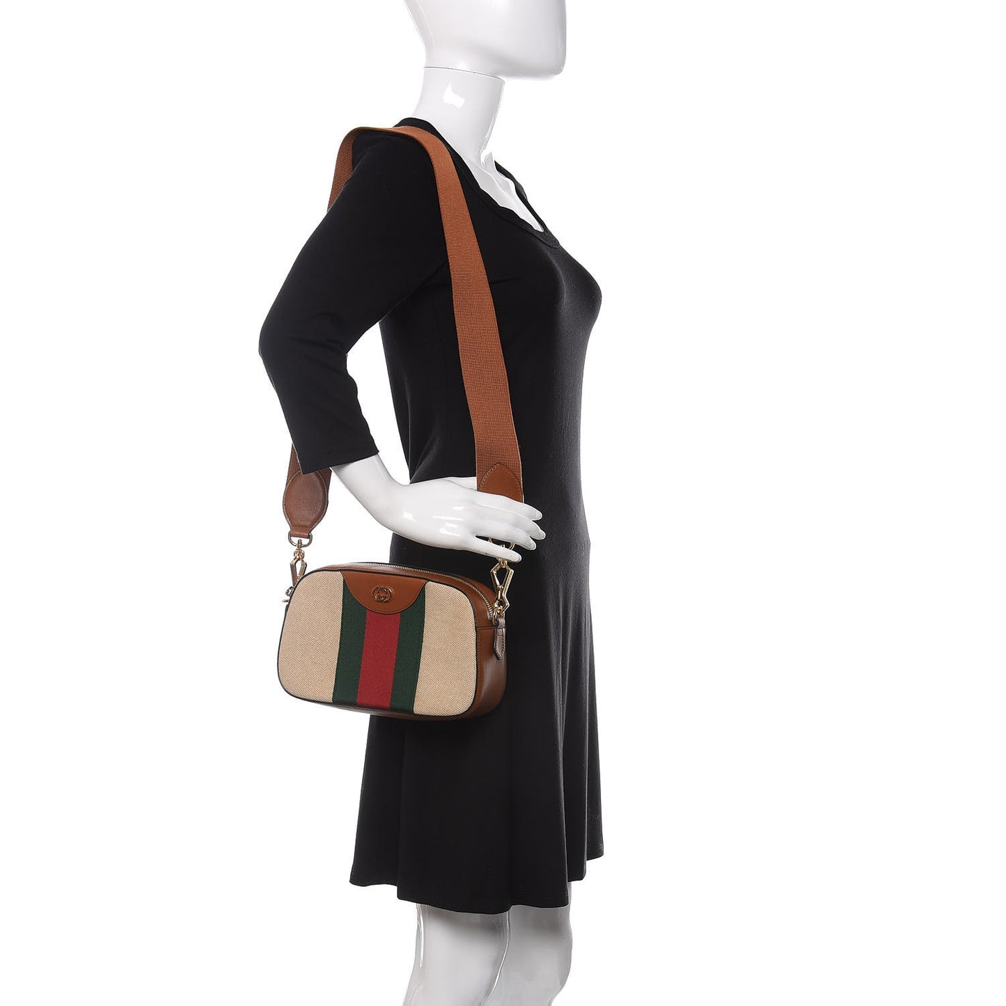 Vintage Canvas Web Shoulder Bag Sand Cuir