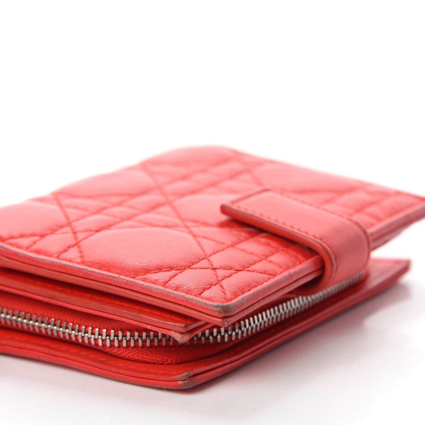 Lambskin Cannage Lady Dior Card Holder Red