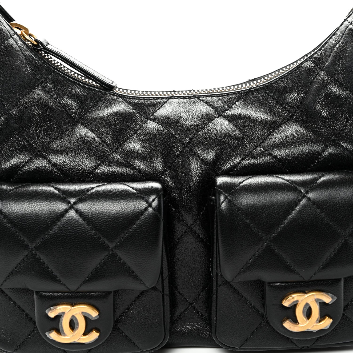 Chanel Shiny Lambskin Quilted Trendy Pockets Hobo Black 8 of 10