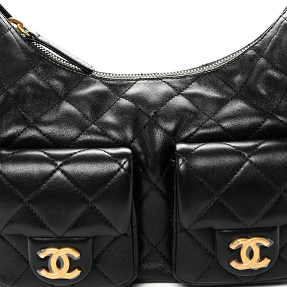 Chanel Shiny Lambskin Quilted Trendy Pockets Hobo Black 8 of 10
