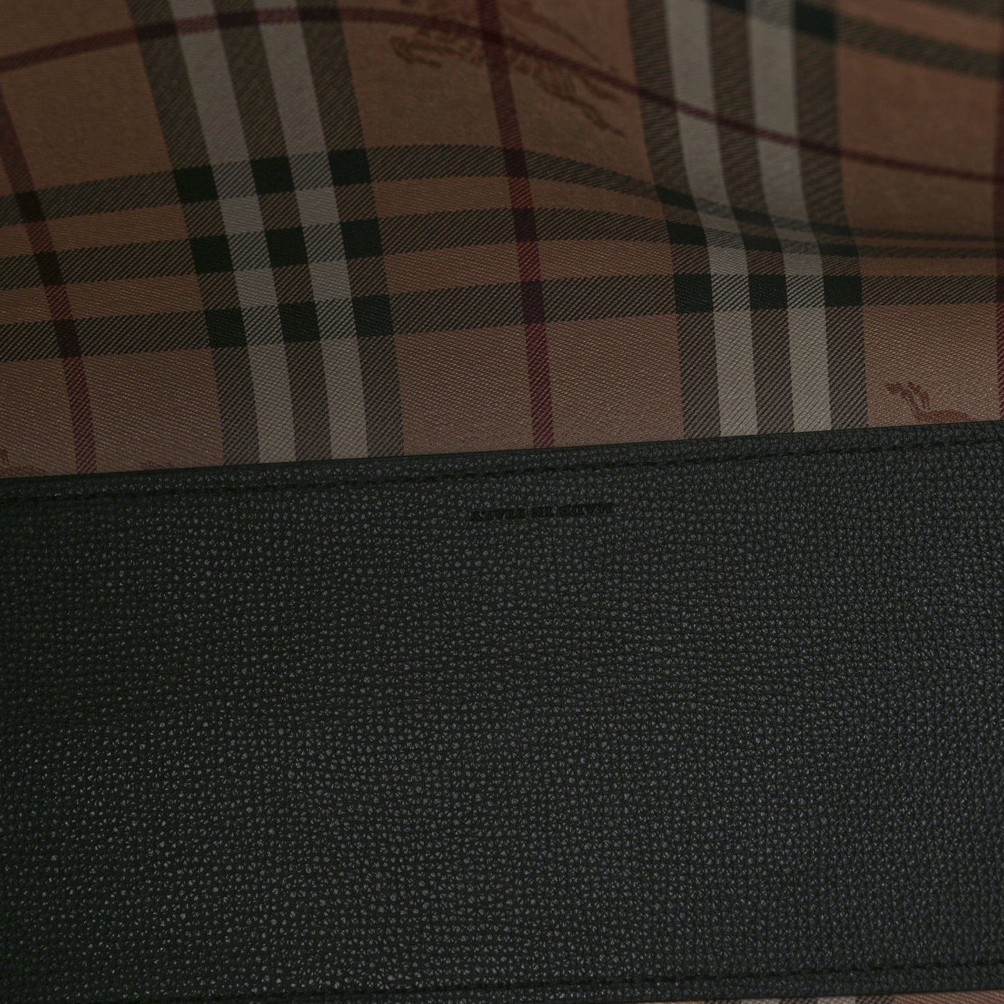 Grainy Calfskin Haymarket Check Medium Reversible Tote Black