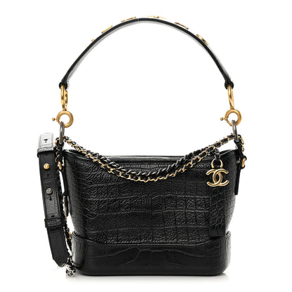 Chanel Calfskin Crocodile Embossed Small Gabrielle Cocodile Hobo Black 1 of 10