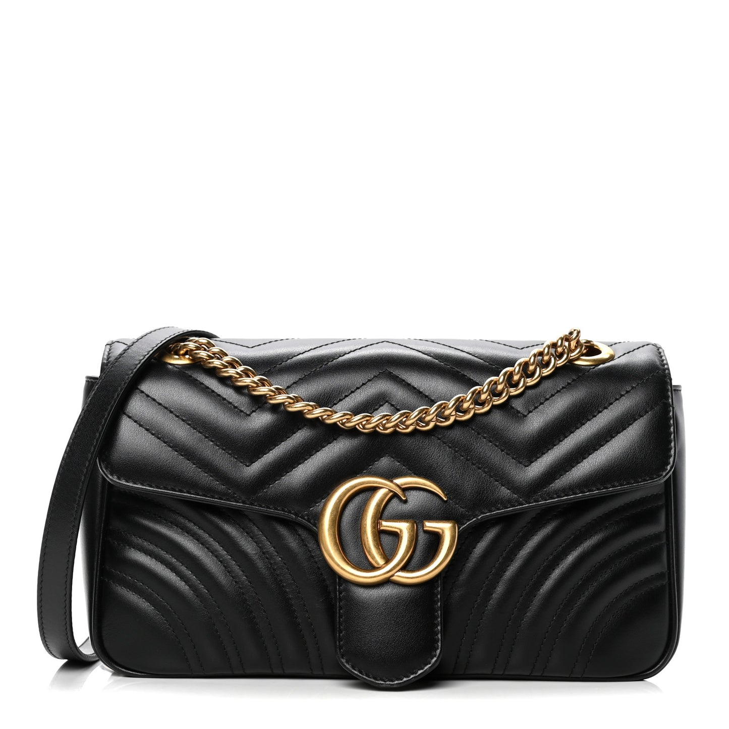 Calfskin Matelasse Small GG Marmont Shoulder Bag Black